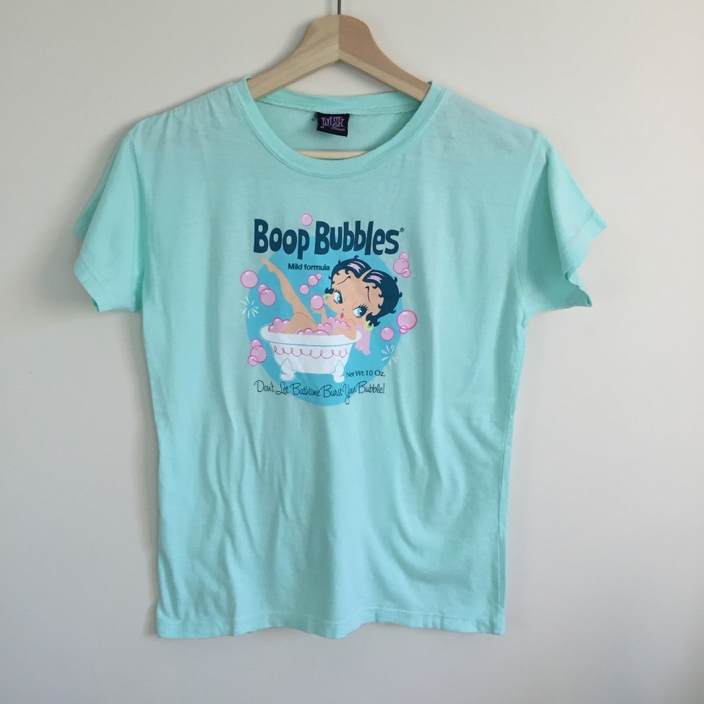 !SOLD! BETTY BOOP Vintage Y2K Light Blue Teal Bubble Bath Graphic Tee - Picture 1 of 5